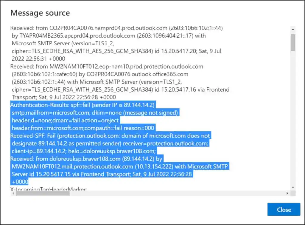 Fake Microsoft Account Unusual Sign-in Activity Emails 5 View Email Message Internet Header