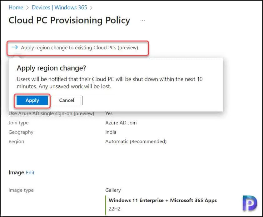 Move Windows 365 Cloud PCs to Another Region