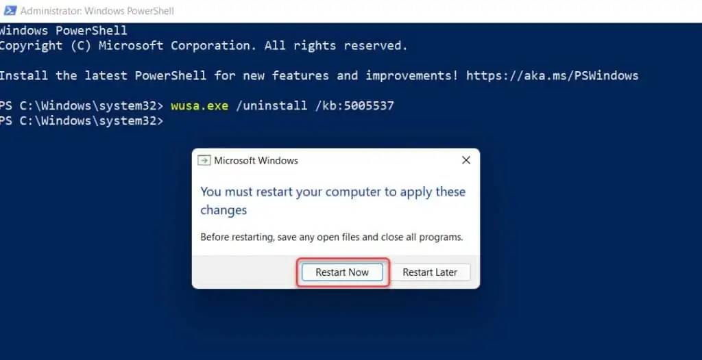 Remove Windows 11 Update Patch using Different Methods 9 Remove Windows 11 Update using PowerShell