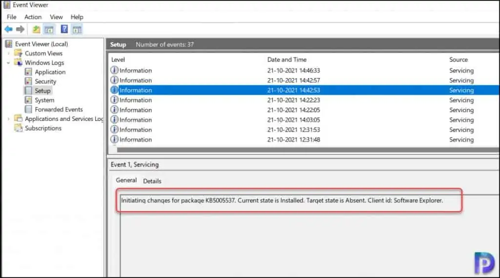 Remove Windows 11 Update Patch using Different Methods 3 Windows Update Servicing - Event ID 1