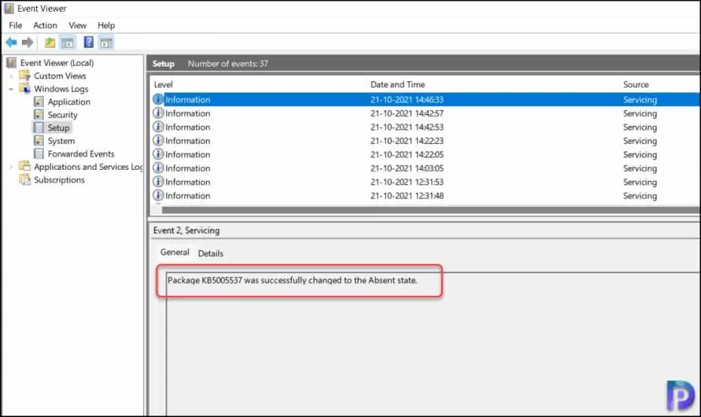 Remove Windows 11 Update Patch using Different Methods 5 Windows Update Servicing - Event ID 2