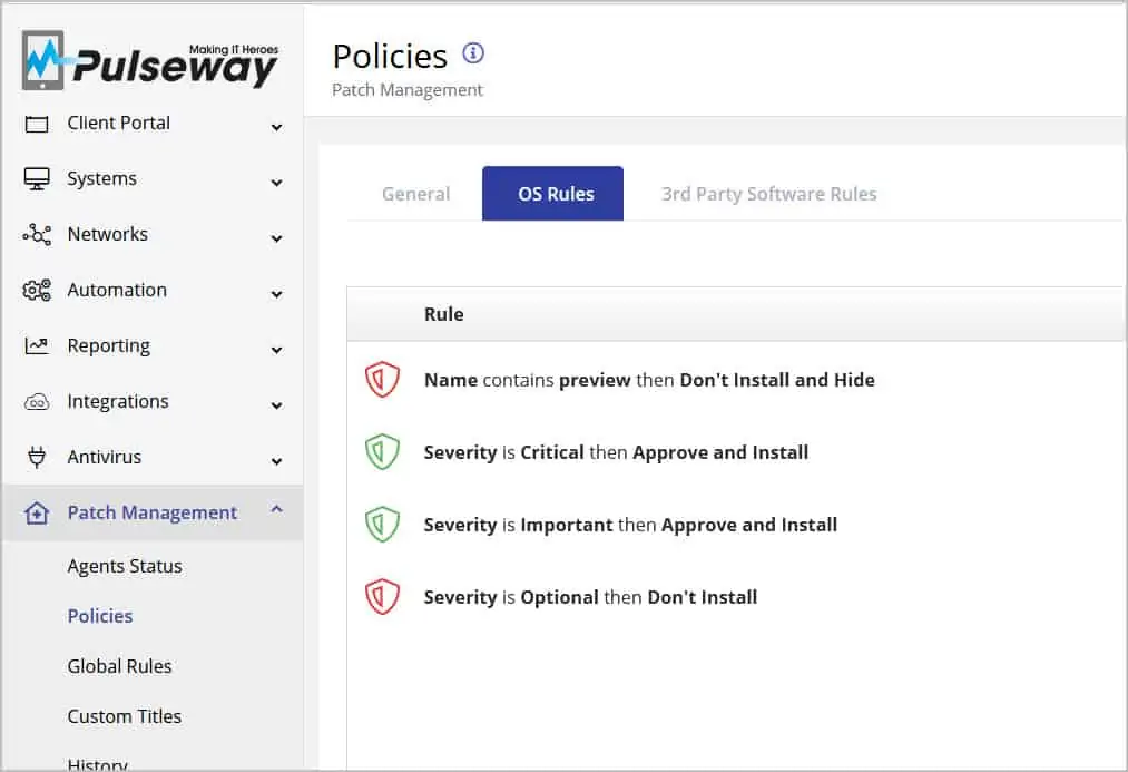Pulseway - The Complete Endpoint Management Platform 8 Pulseway Patch Management OS Rules