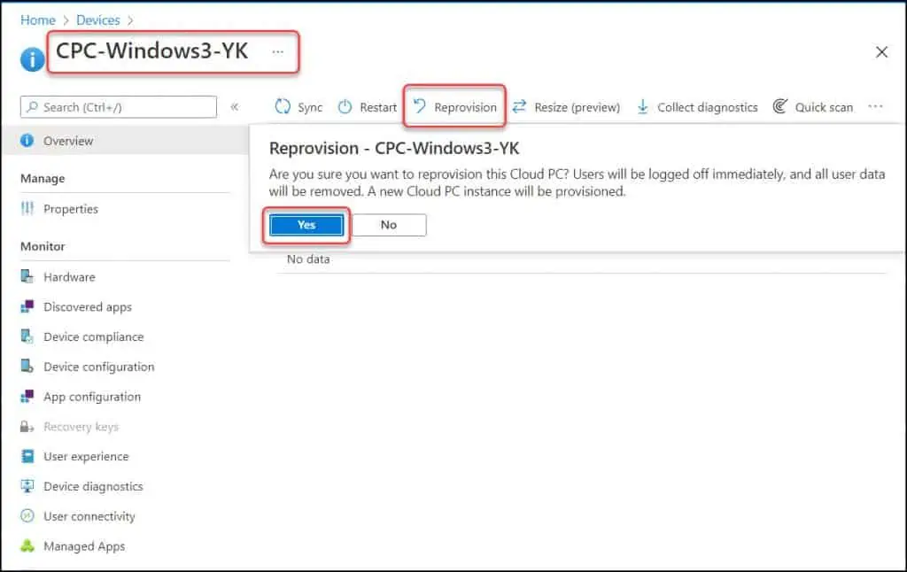 Quickly Reprovision a Cloud PC | Windows 365 | Intune Portal 2 Reprovision a Cloud PC Windows 365