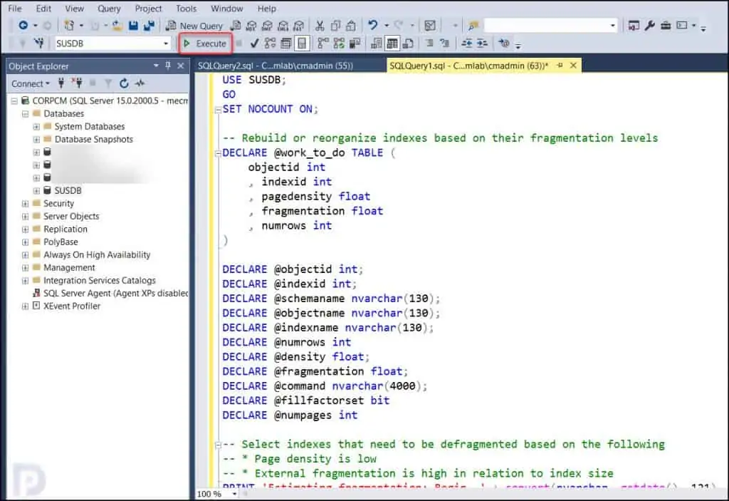 Quickly Reindex WSUS Database using T-SQL Script 2 Reindex WSUS Database using T-SQL Script