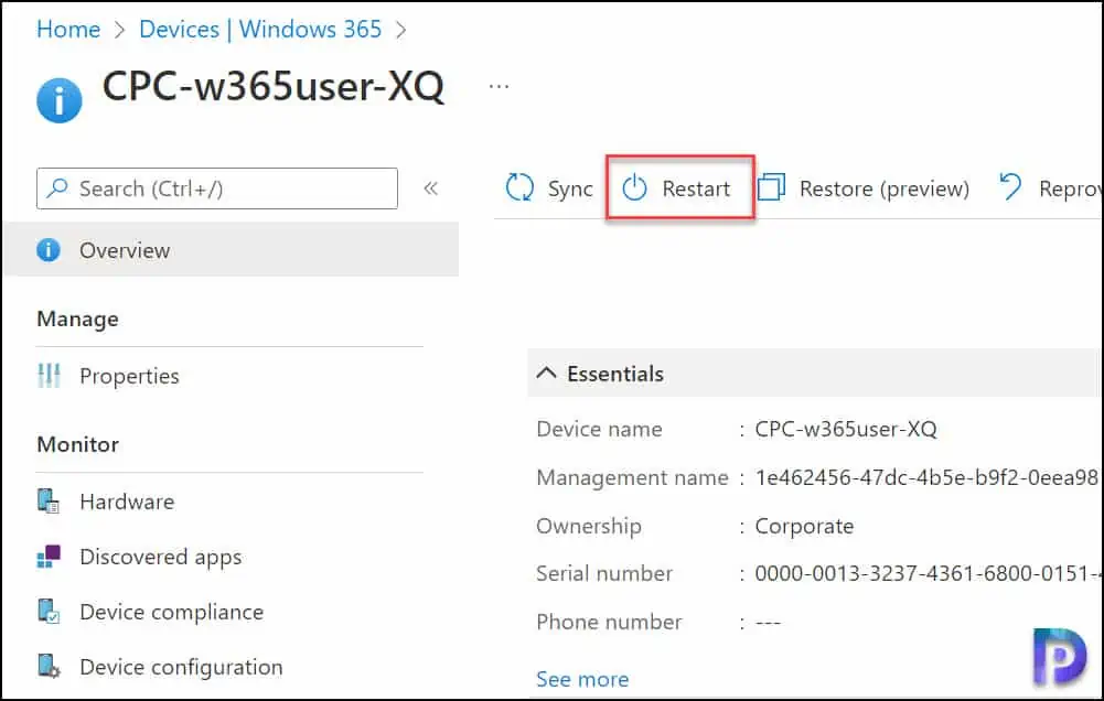 3 Unique Ways to Restart a Cloud PC | Windows 365 | Intune 1 Restart Windows 365 Cloud PC using Remote Action