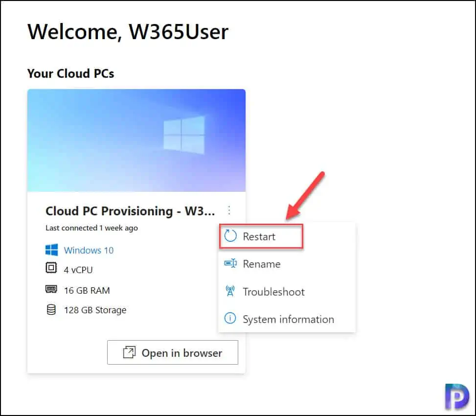 3 Unique Ways to Restart a Cloud PC | Windows 365 | Intune 3 Restart a Cloud PC from Windows 365 Web Interface