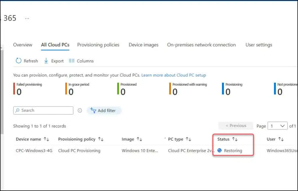 Restore Windows 365 Cloud PC | New Point-In-Time Restore 11 Monitor the Cloud PC Restore Process
