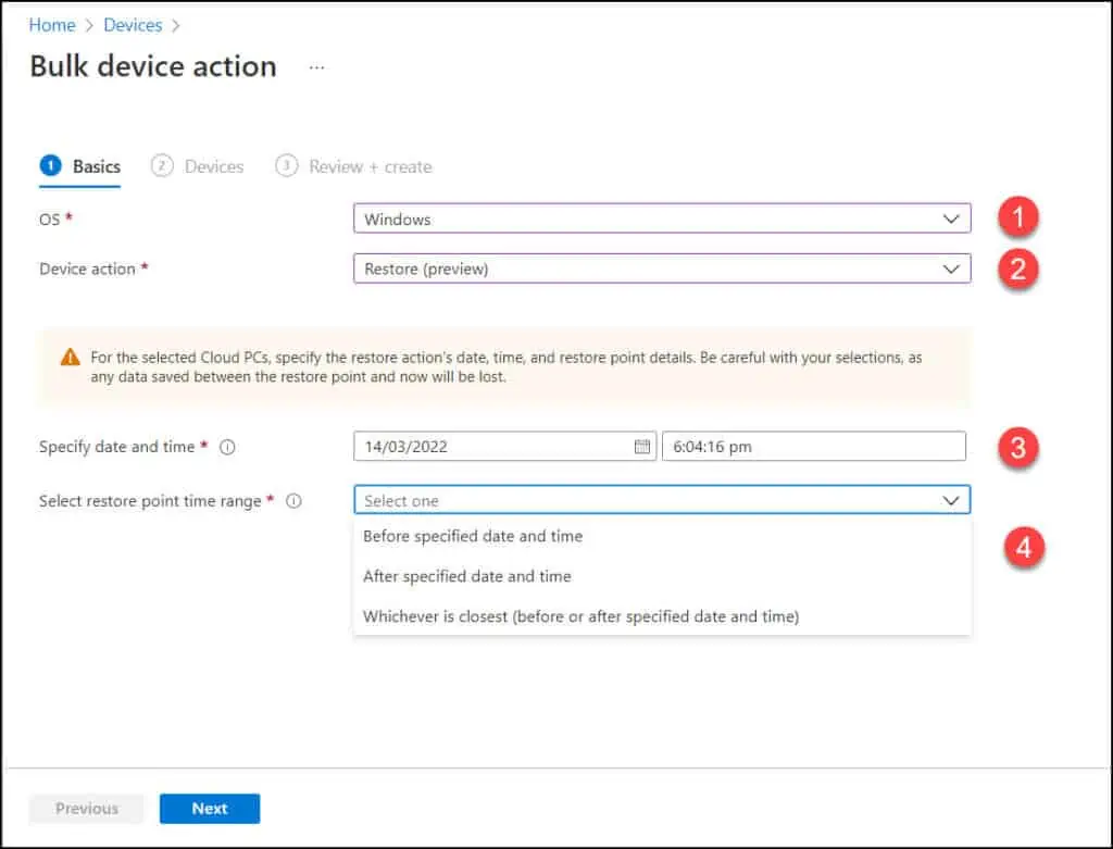 Restore Windows 365 Cloud PC | New Point-In-Time Restore 16 Restore multiple Cloud PCs in bulk