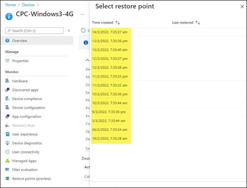 Restore Windows 365 Cloud PC | New Point-In-Time Restore 8 Restore Points along with Date and Time