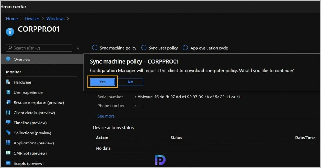 How to Run Device Actions from MEM Admin Center 2 Run Sync Machine Policy from MEM Admin Center