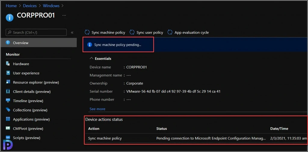 How to Run Device Actions from MEM Admin Center 3 Run Sync Machine Policy from MEM Admin Center
