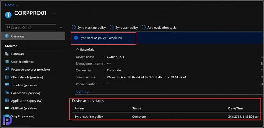 How to Run Device Actions from MEM Admin Center 6 Run Sync Machine Policy Complete
