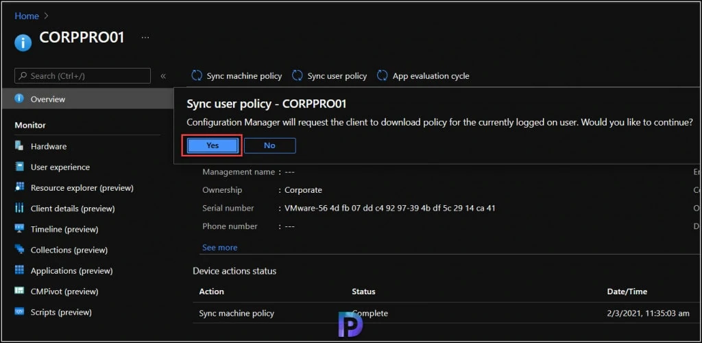 How to Run Device Actions from MEM Admin Center 7 Run Sync User Policy from MEM Admin Center