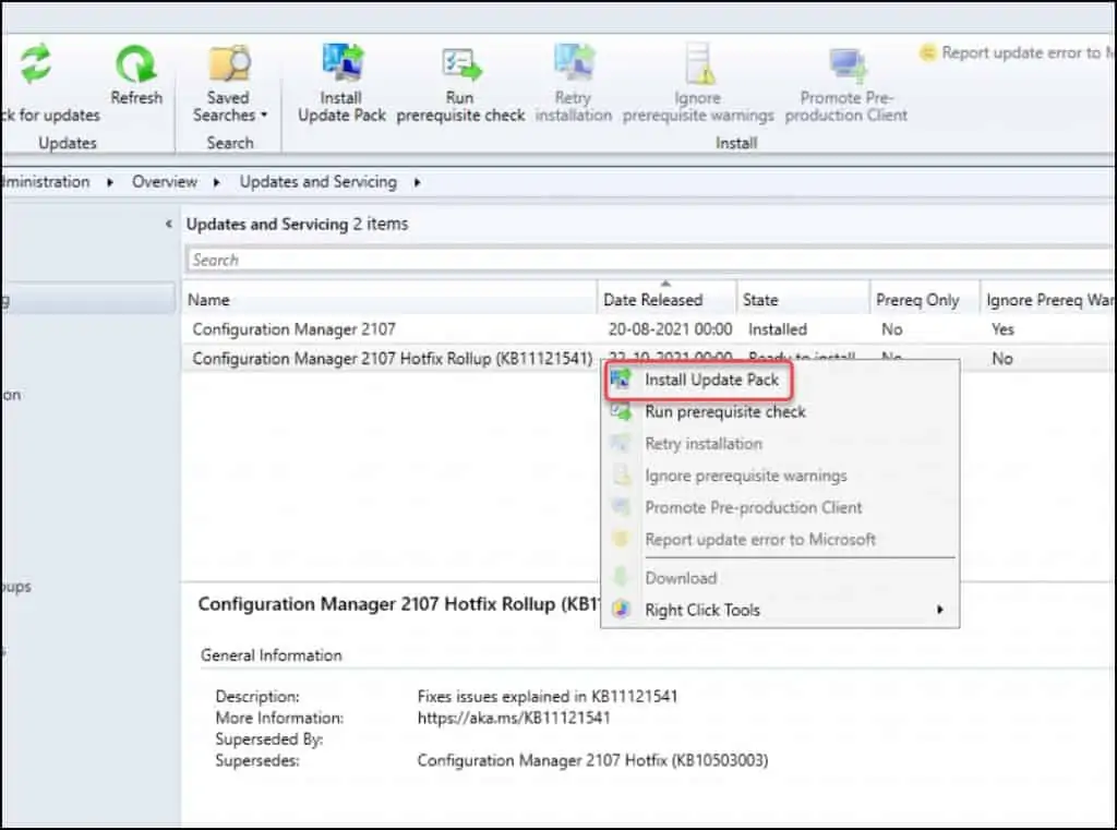 New SCCM 2107 Hotfix KB11121541 Rollup 1 Install SCCM 2107 hotfix KB11121541 Rollup