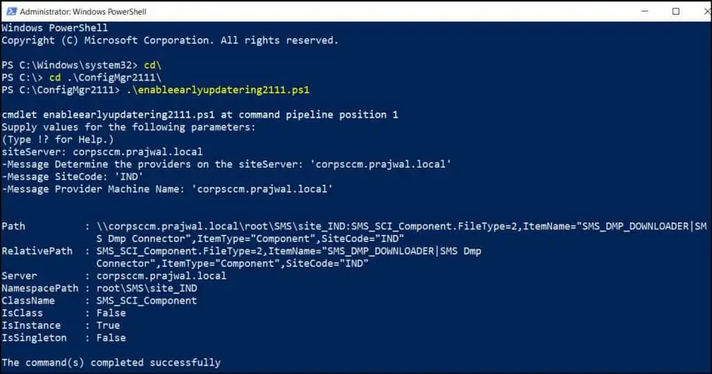 SCCM 2111 Upgrade Step-by-Step Guide 2 Run SCCM 2111 EnableEarlyUpdateRing PowerShell script