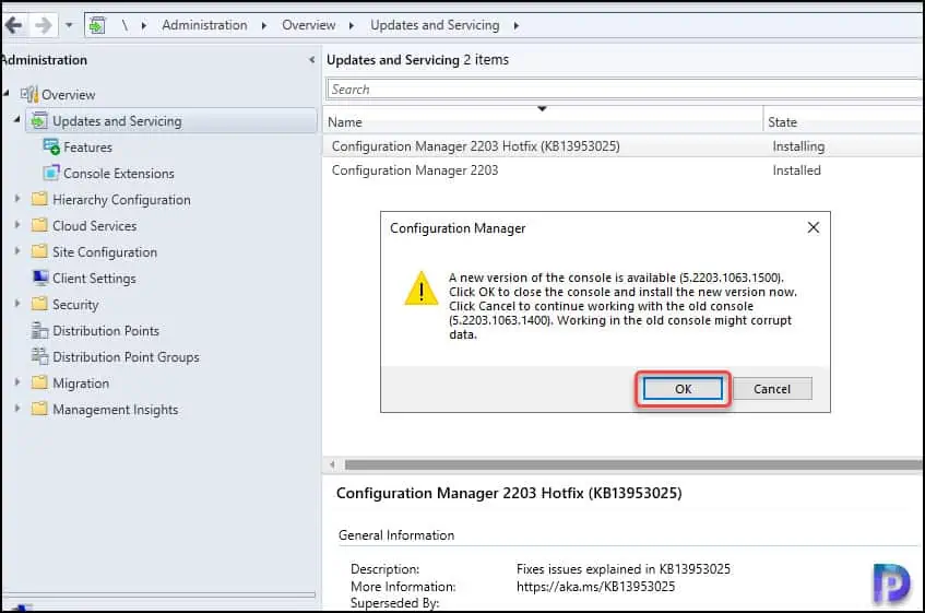 SCCM 2203 Hotfix KB13953025 Update with Latest Fixes 5 KB13953025 Console Upgrade
