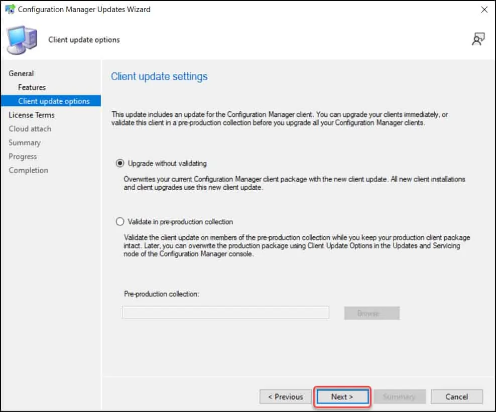 Complete SCCM 2203 Upgrade Guide 11 SCCM 2203 Upgrade - Client Update Options