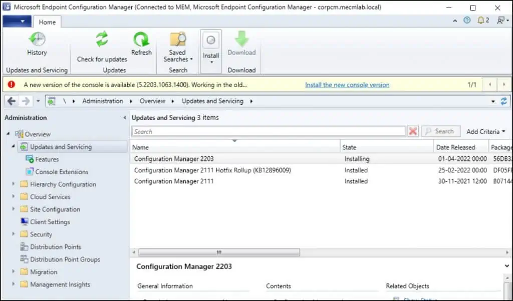 Complete SCCM 2203 Upgrade Guide 17 SCCM 2203 Console Upgrade