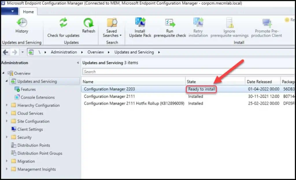 Complete SCCM 2203 Upgrade Guide 4 SCCM 2203 Update Ready to Install
