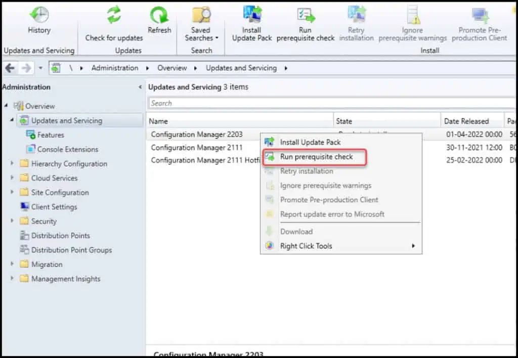 Complete SCCM 2203 Upgrade Guide 5 SCCM 2203 Upgrade - Run Prerequisite Check