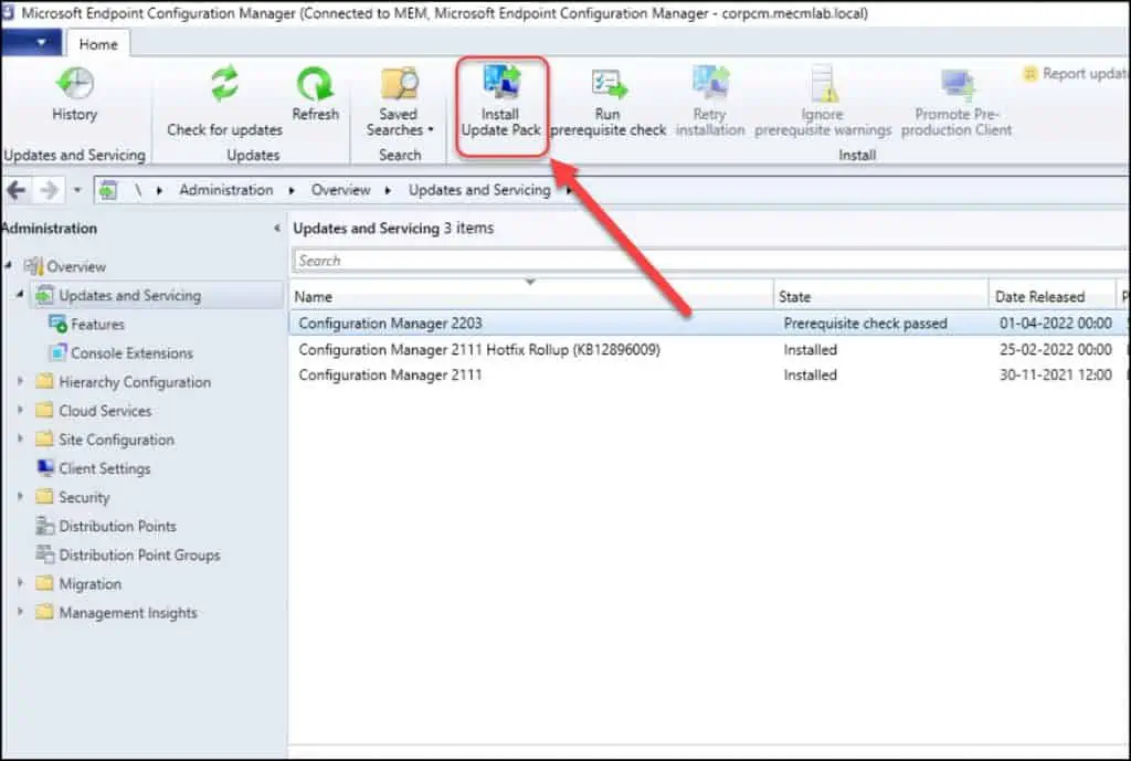 Complete SCCM 2203 Upgrade Guide 8 SCCM 2203 Upgrade - Install SCCM 2203 Update Pack