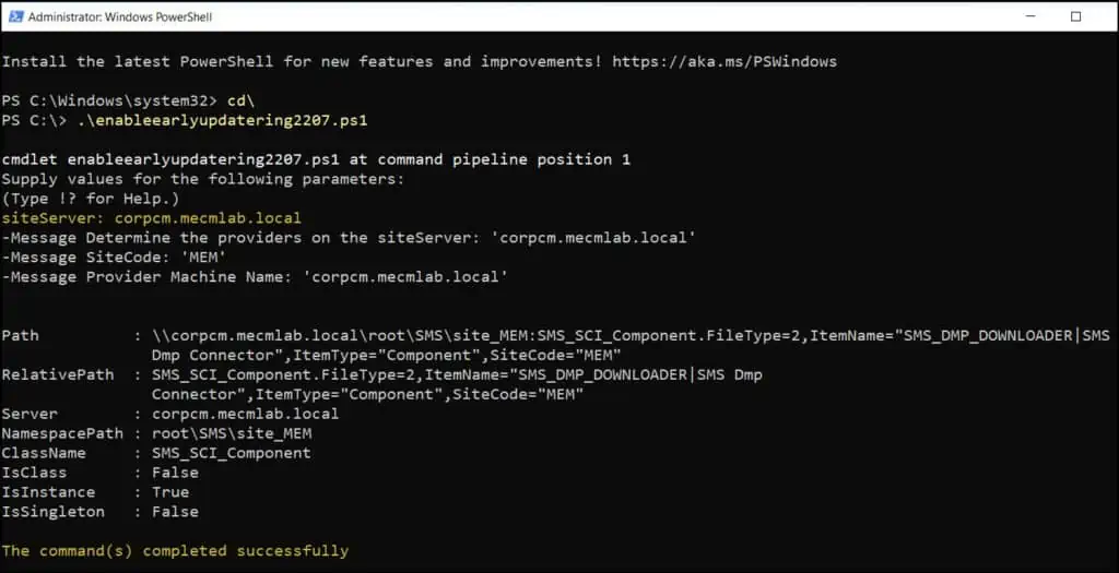 SCCM 2207 Upgrade Guide with New Features 1 Run EnableEarlyUpdateRing PowerShell script for ConfigMgr 2207