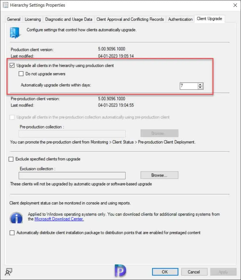 SCCM Client Upgrade Options | Perform Automatic Client Upgrade 1 Configure Automatic Client Upgrade in SCCM
