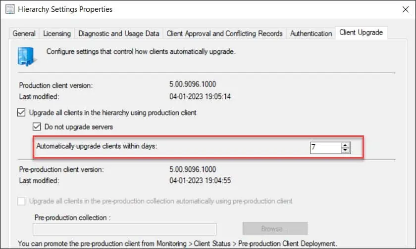 SCCM Client Upgrade Options | Perform Automatic Client Upgrade 3 SCCM Automatic Client Upgrade Duration