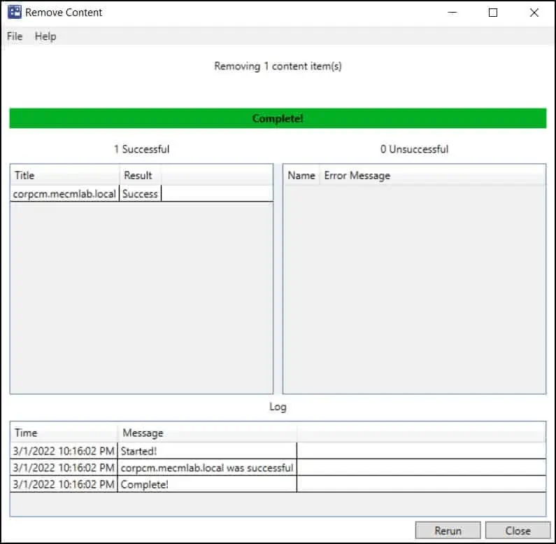 SCCM Content Distribution Monitor by Right Click Tools RCT 10 Remove Content From DP Successful