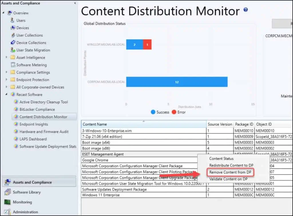 SCCM Content Distribution Monitor by Right Click Tools RCT 8 SCCM Content Distribution Monitor - Remove Content from Distribution Point