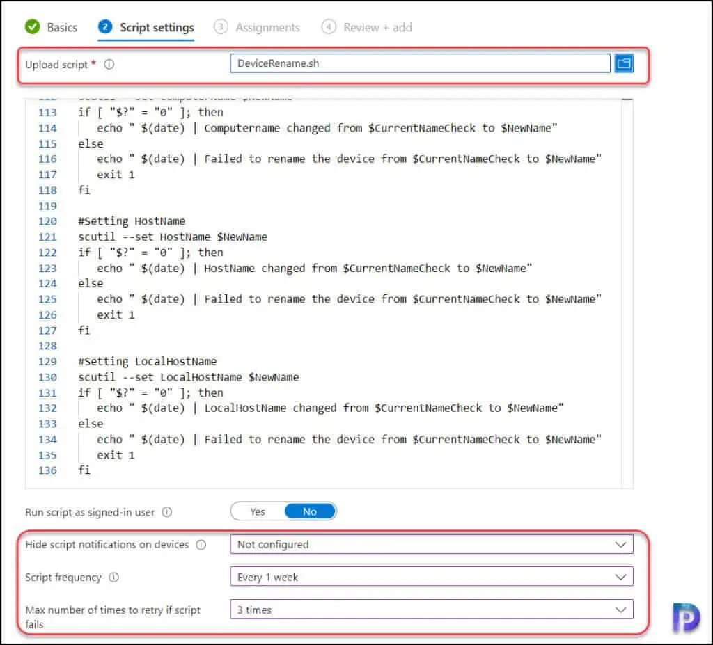 Set MacOS Device Name to Serial Number using Intune 6 Upload DeviceRename.sh and Configure Script Execution Settings