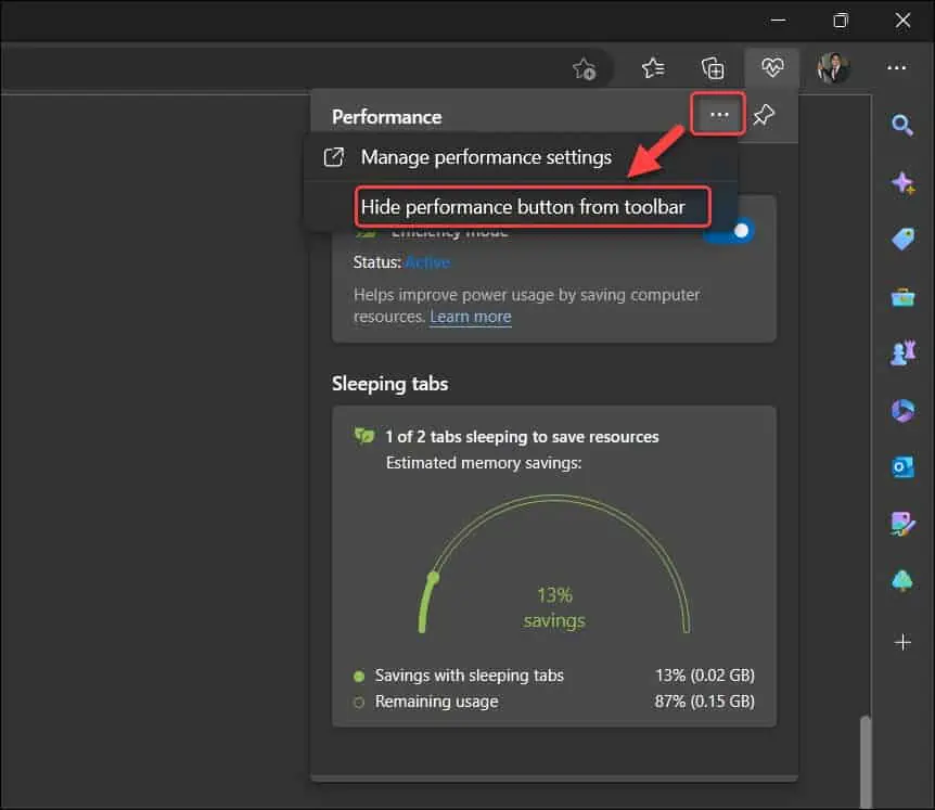 Show Performance button on Toolbar in Microsoft Edge 5 Hide Performance Button from Tool in Edge