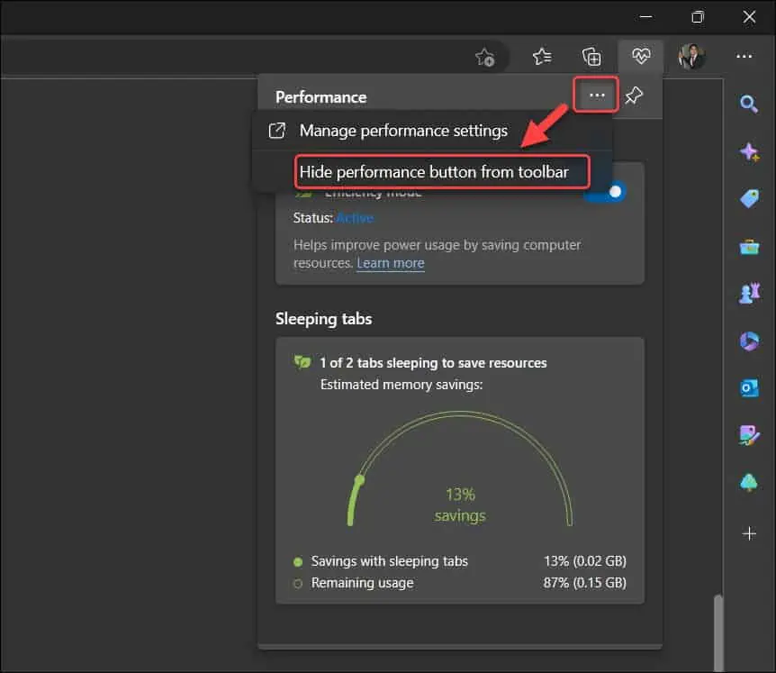 Hide Performance Button from Tool in Edge