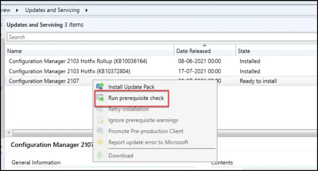 Complete SCCM 2107 Upgrade Guide 3 Run SCCM 2107 Update Prerequisite Check