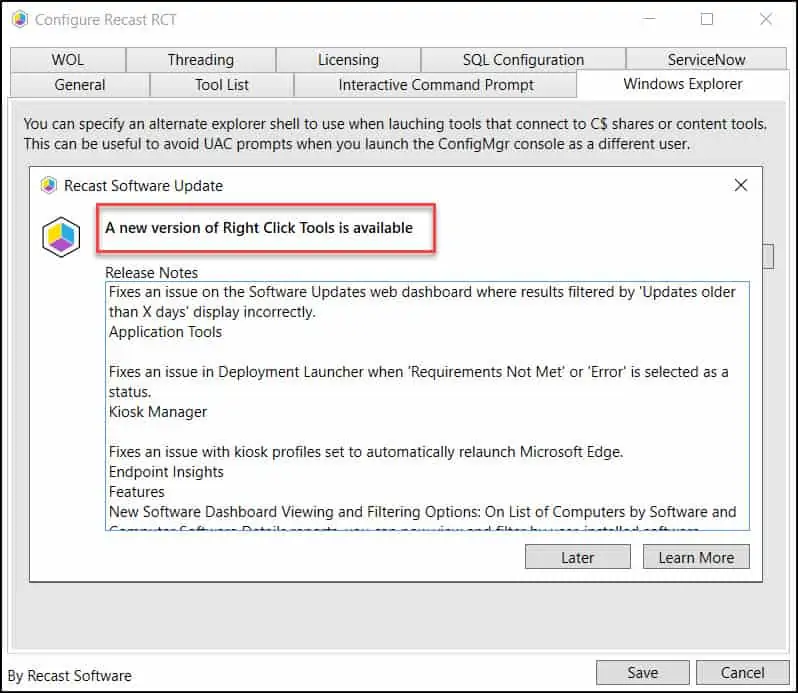 Steps to Upgrade Right Click Tools | Recast Software Update 1 Recast Software Update Notification for Right Click Tools
