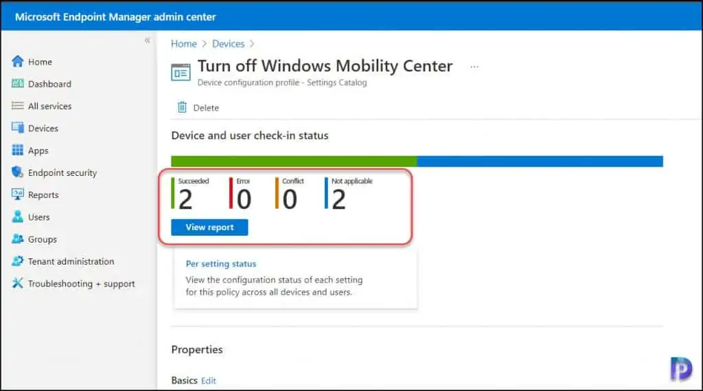 Turn Off Windows Mobility Center using Intune or GPO 12 Intune Policy Device and User check in status