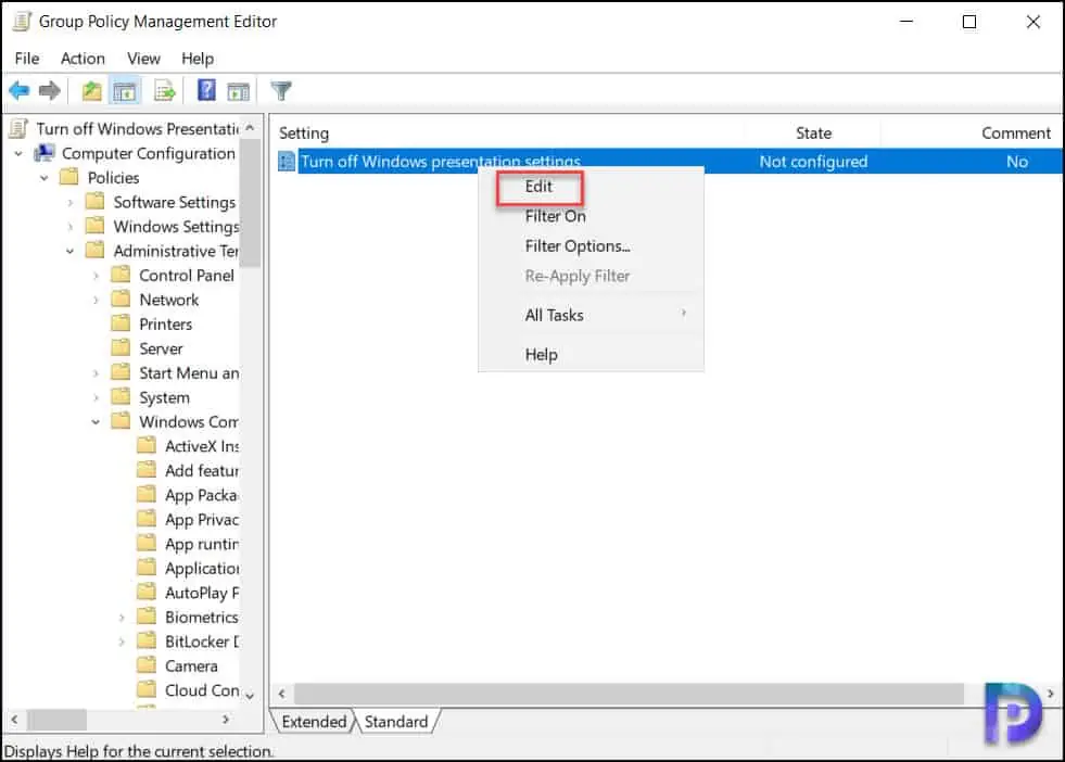 Turn off Windows Presentation Settings using Intune | GPO 13 Turn off Windows Presentation Settings using GPO