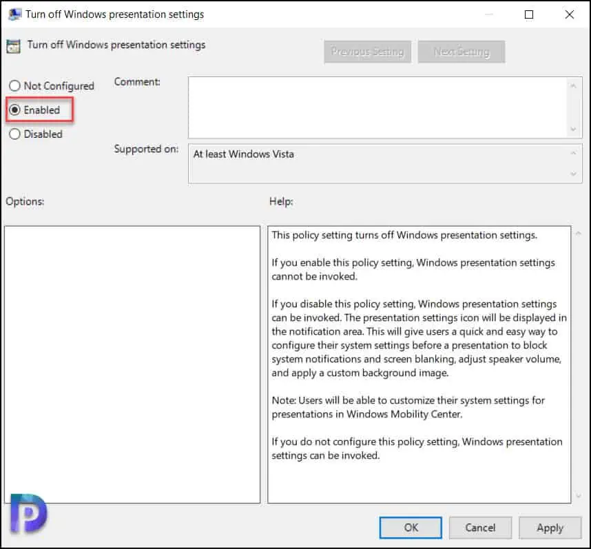 Turn off Windows Presentation Settings using Intune | GPO 14 Turn off Windows Presentation Settings using GPO