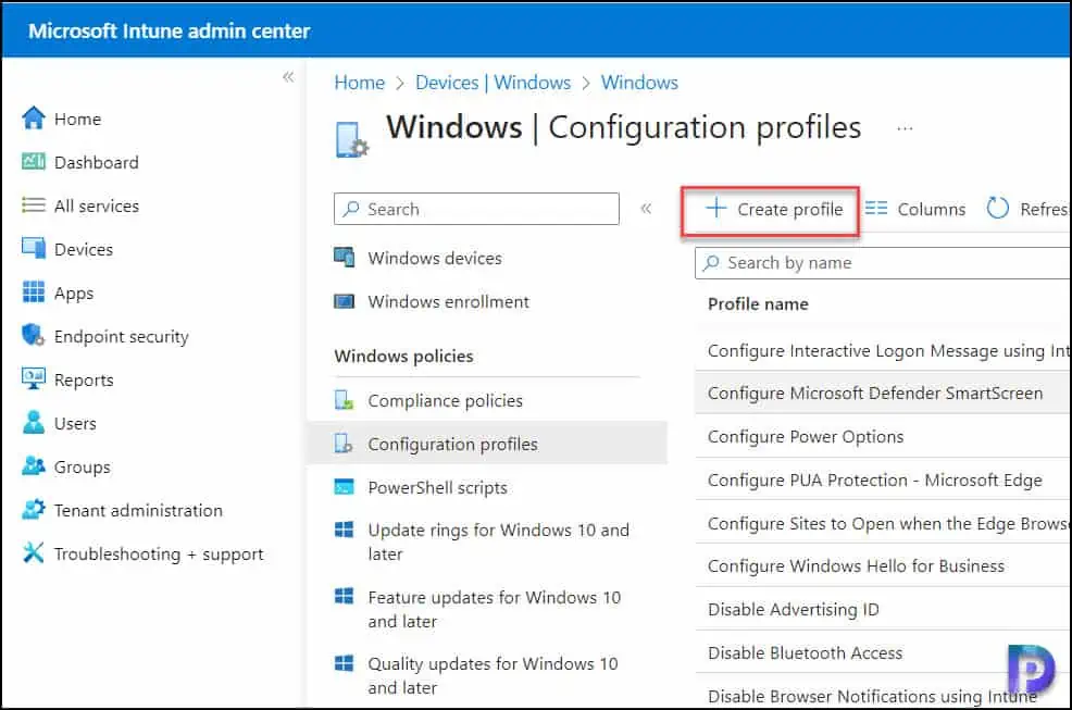 Turn off Windows Presentation Settings using Intune | GPO 1 Create a Configuration Profile in Intune to Turn off Windows Presentation Settings