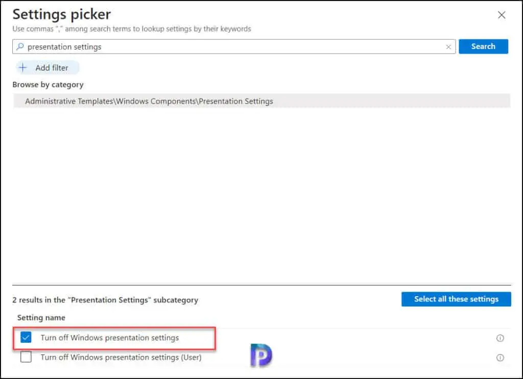 Turn off Windows Presentation Settings using Intune