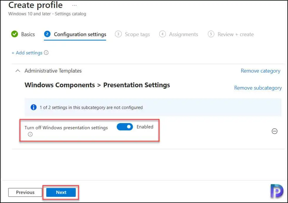 Turn off Windows Presentation Settings using Intune | GPO 6 Turn off Windows Presentation Settings using Intune
