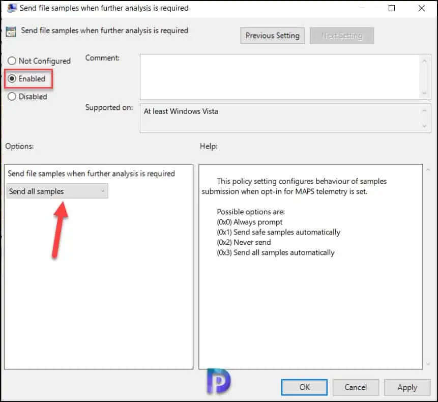 Configure Send file samples when further analysis is required