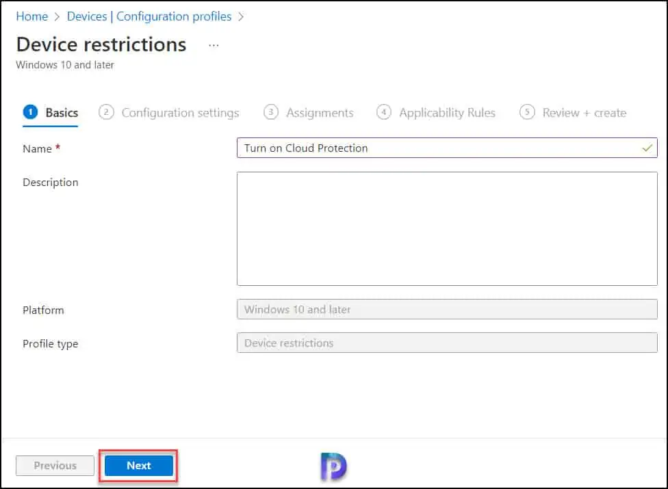 Turn on Cloud Protection in Microsoft Defender Antivirus 4 Enter Microsoft Intune Device Profile Details