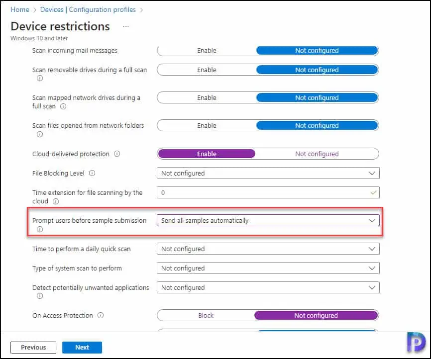 Turn on Cloud Protection in Microsoft Defender Antivirus 6 Configure Prompt users before sample submission