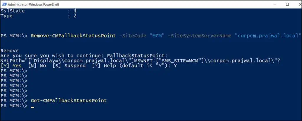 2 Ways to Uninstall or Remove SCCM Fallback Status Point Role 5 Uninstall SCCM Fallback Status Point Role using PowerShell