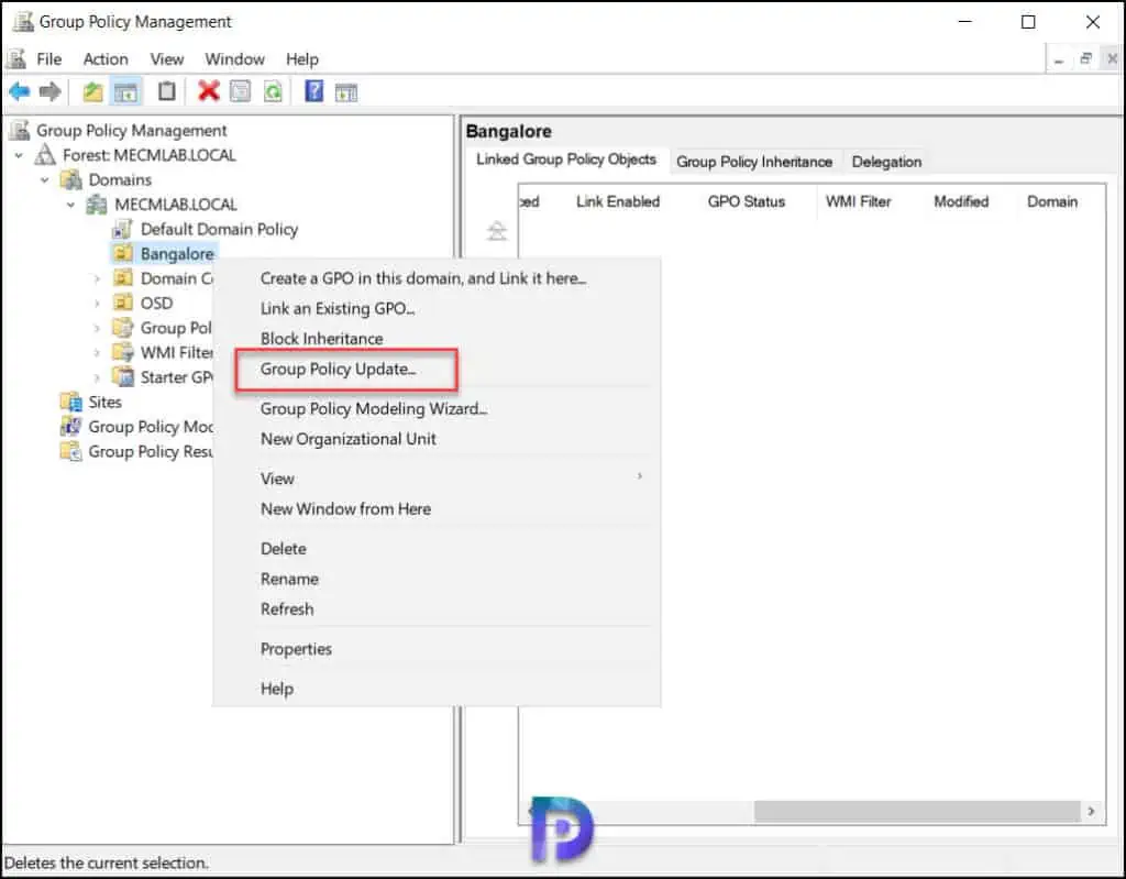 Use Group Policy Management Console to run GPUpdate