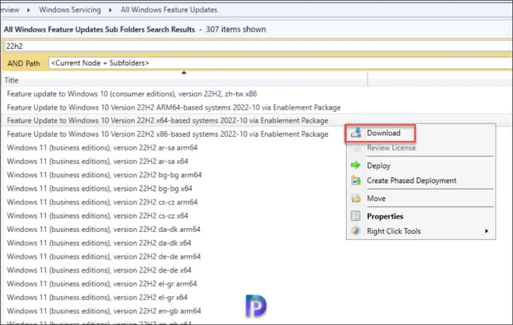 Windows 10 22H2 Upgrade using SCCM Feature Update Option 1 Download Windows 10 22H2 Enablement Package