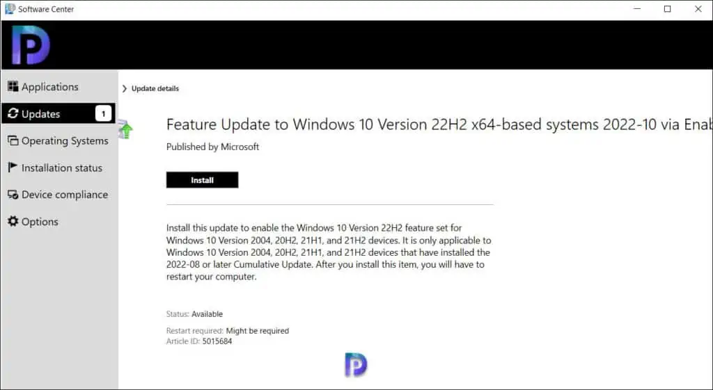 Windows 10 22H2 Upgrade using SCCM Feature Update Option 16 Windows 10 22H2 Upgrade Servicing: End-User Experience