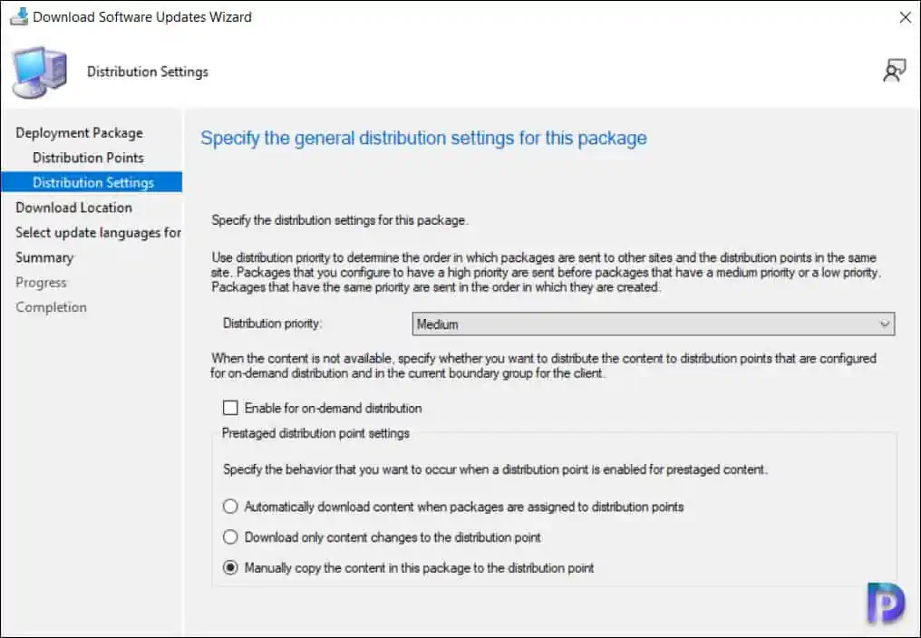 Windows 10 22H2 Upgrade using SCCM Feature Update Option 4 Specify the Deployment Package Distribution Settings