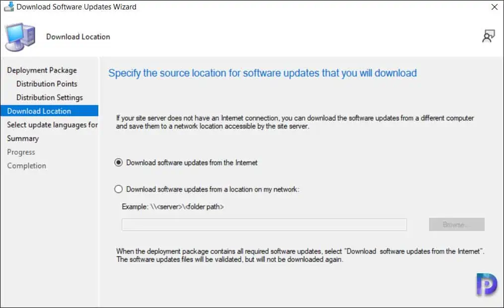 Windows 10 22H2 Upgrade using SCCM Feature Update Option 5 Choose the Download Location for Updates